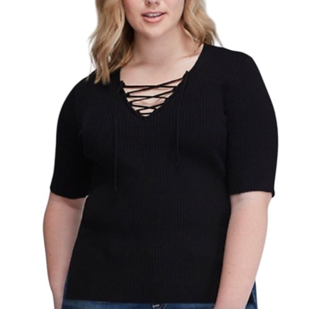 Lane Bryant Black Ribbed HI LOW Shirt 3XL